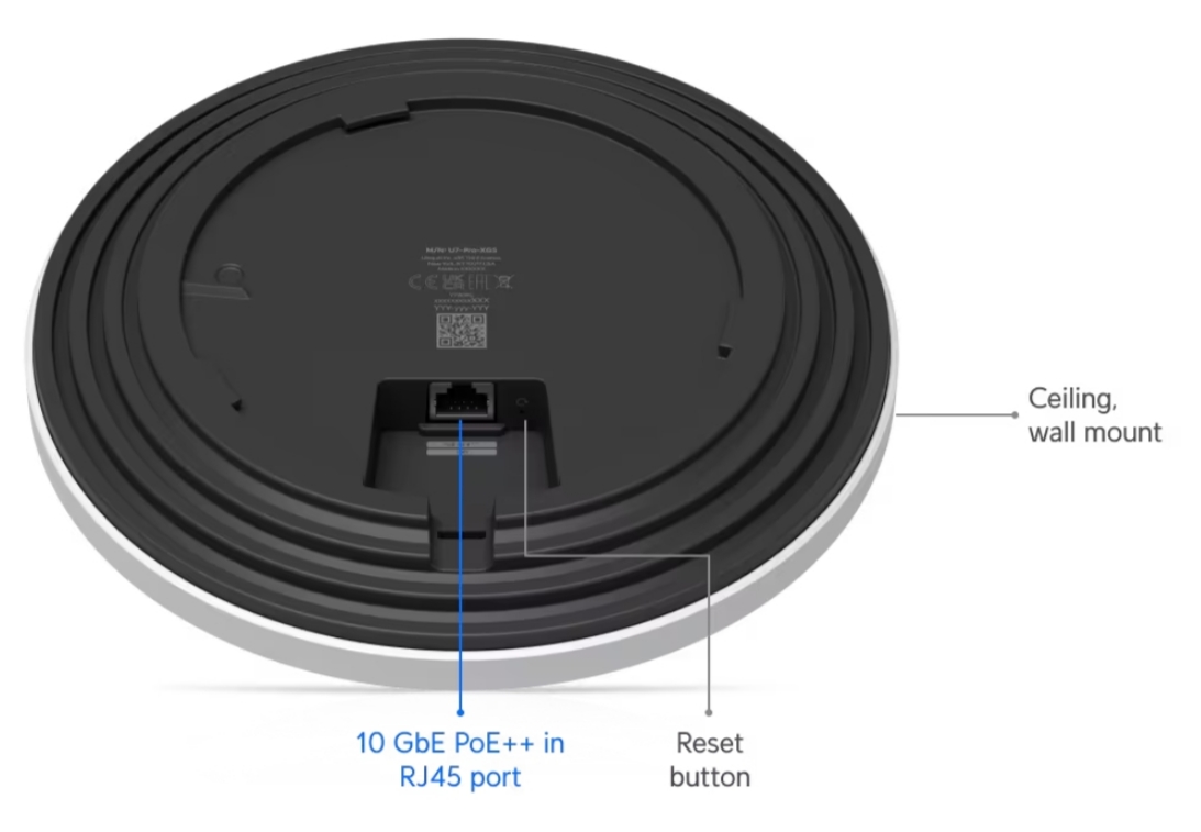 Mặt dưới UniFi U7 Pro XGS, cổng mạng 10GbE