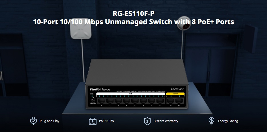 RG-ES110F-P Unmanaged Switch PoE 8 Port và 2 Port Uplink RG-ES110F-P Unmanaged Switch PoE 8 Port và 2 Port Uplink