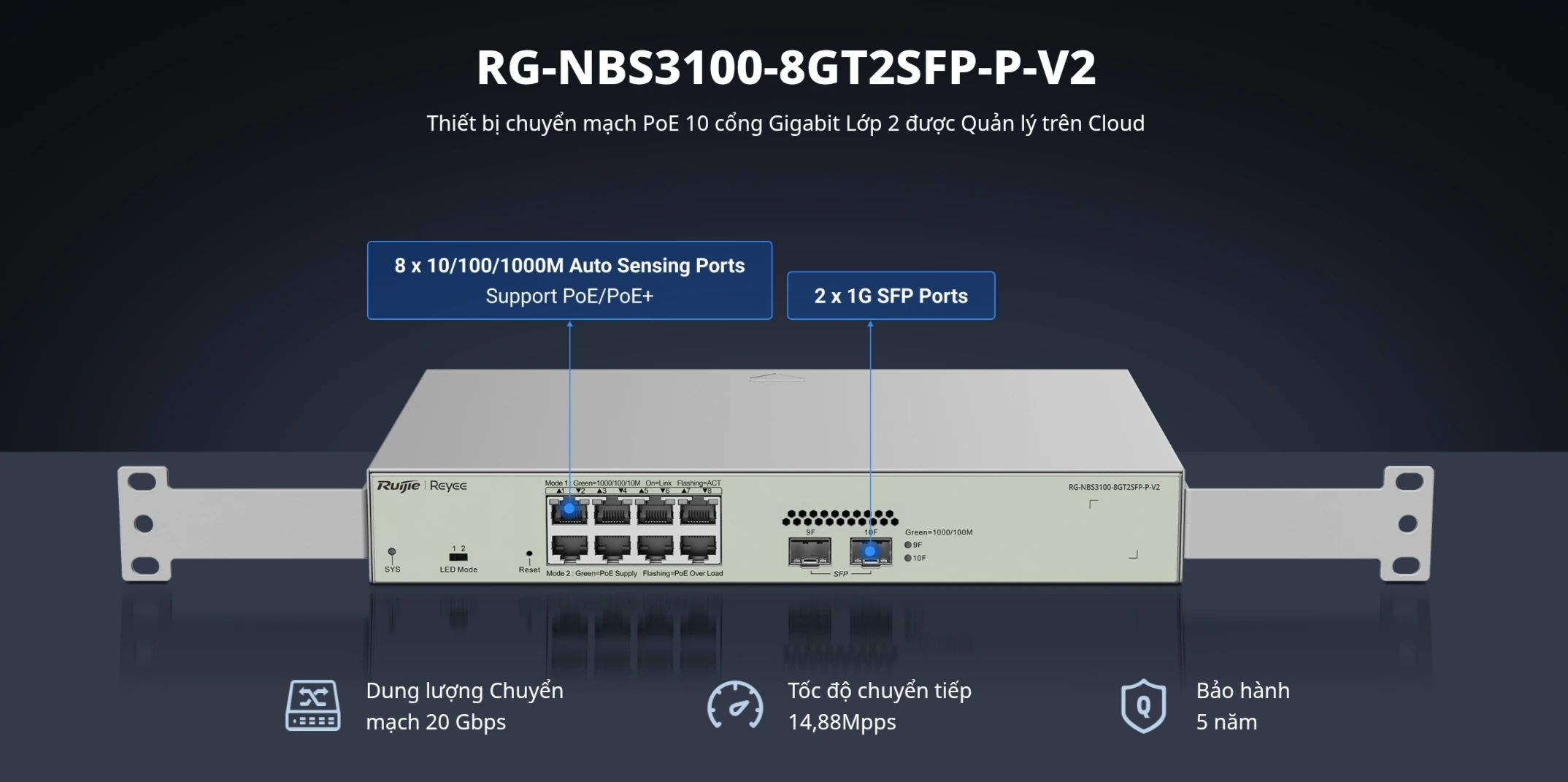 Switch layer 2 Ruijie RG-NBS3100-8GT2SFP-P-V2 quản lý và cài đặt qua Cloud miễn phí Switch layer 2 Ruijie RG-NBS3100-8GT2SFP-P-V2 quản lý và cài đặt qua Cloud miễn phí