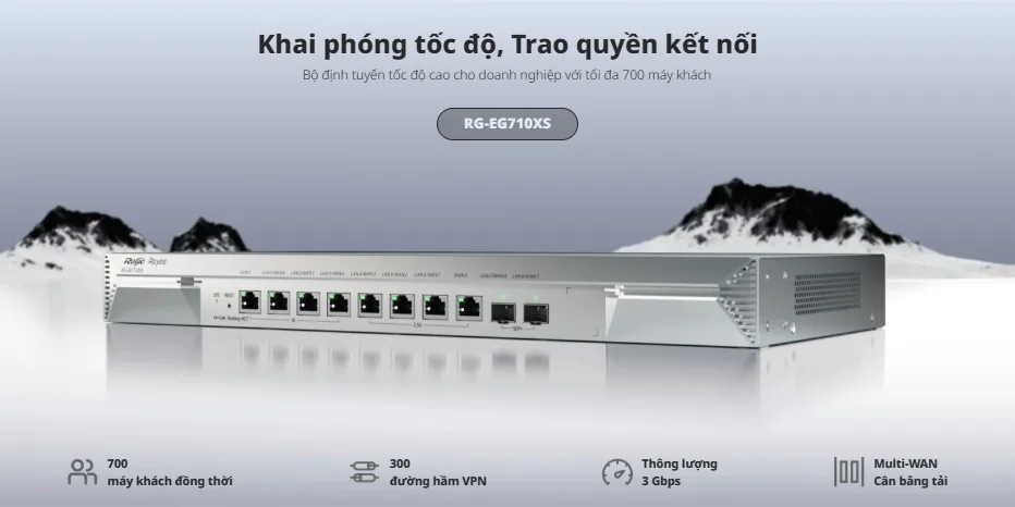 RG-EG710XS: router doanh nghiệp 700 máy khách đồng thời, 300 đường hầm VPN, thông lượng 3 Gbps, multi-WAN cân bằng tải RG-EG710XS: router doanh nghiệp 700 máy khách đồng thời, 300 đường hầm VPN, thông lượng 3 Gbps, multi-WAN cân bằng tải