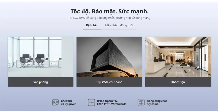 RG-EG710XS cho văn phòng, trụ sở đa chi nhánh, khách sạn: xác thực, VPN IPSec/OpenVPN/L2TP/PPTP/WireGuard, trang cổng chào tùy chỉnh RG-EG710XS cho văn phòng, trụ sở đa chi nhánh, khách sạn: xác thực, VPN IPSec/OpenVPN/L2TP/PPTP/WireGuard, trang cổng chào tùy chỉnh