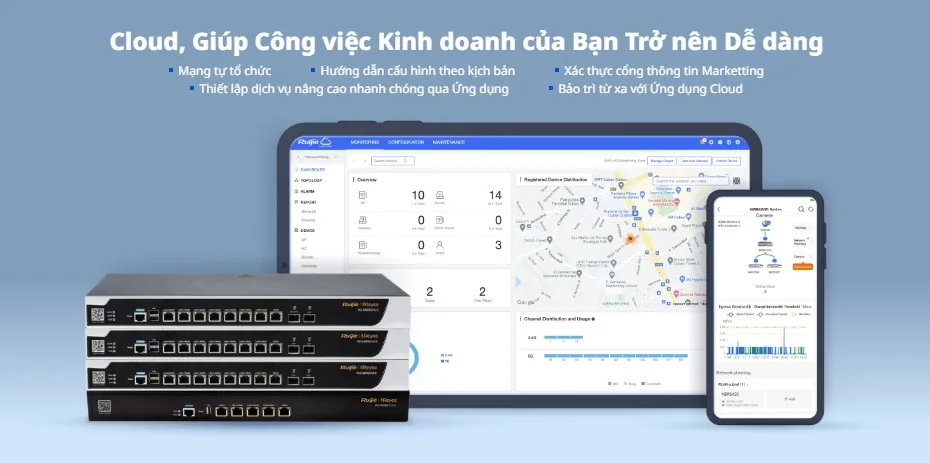 Quản lý router RG-NBR6215-E qua Ruijie Cloud: mạng tự tổ chức, cấu hình theo kịch bản, xác thực cổng marketing, bảo trì từ xa Quản lý router RG-NBR6215-E qua Ruijie Cloud: mạng tự tổ chức, cấu hình theo kịch bản, xác thực cổng marketing, bảo trì từ xa
