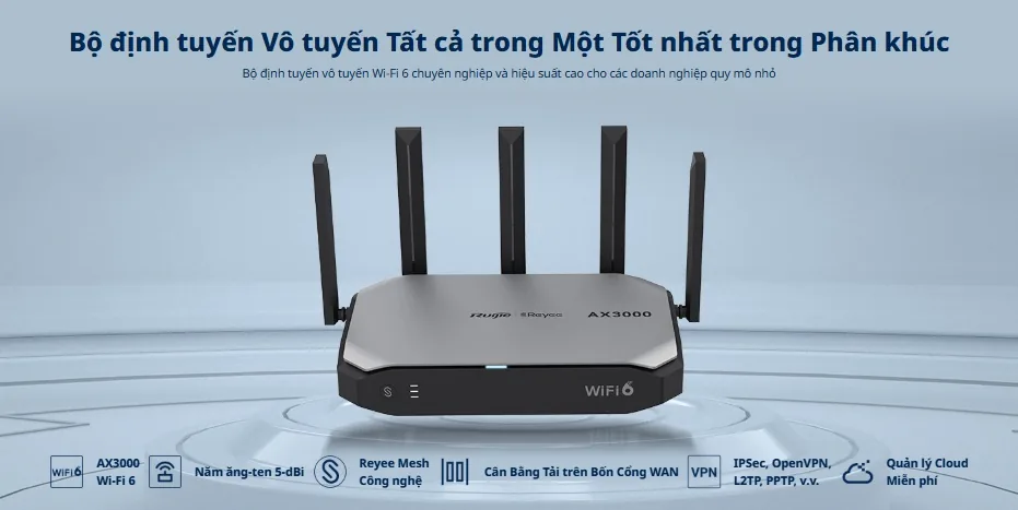 RG-EG105GW-X: router WiFi 6 AX3000, 5 ăng-ten 5 dBi, Reyee Mesh, cân bằng tải 4 WAN, VPN IPSec/OpenVPN/L2TP/PPTP, quản lý Cloud miễn phí RG-EG105GW-X: router WiFi 6 AX3000, 5 ăng-ten 5 dBi, Reyee Mesh, cân bằng tải 4 WAN, VPN IPSec/OpenVPN/L2TP/PPTP, quản lý Cloud miễn phí