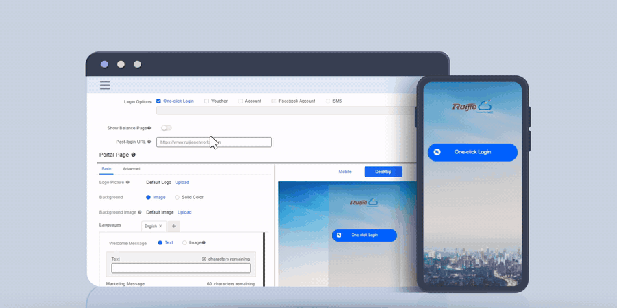 Ảnh động tùy chỉnh trang đăng nhập WiFi (captive portal) với logo, ảnh nền trên router RG-EG105GW(T) Ảnh động tùy chỉnh trang đăng nhập WiFi (captive portal) với logo, ảnh nền trên router RG-EG105GW(T)