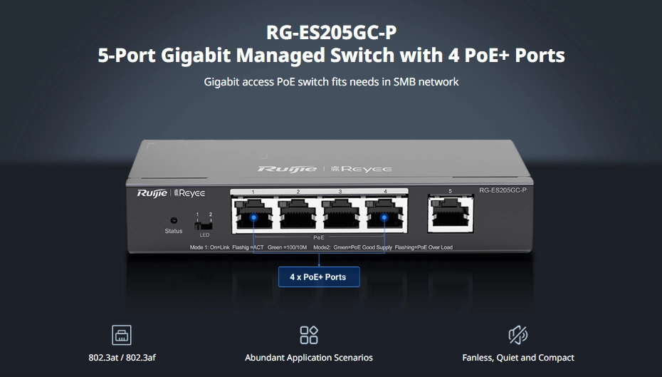 Ruijie-RG-ES205GC-P Switch PoE 4 cổng quản lý Cloud Ruijie-RG-ES205GC-P Switch PoE 4 cổng quản lý Cloud