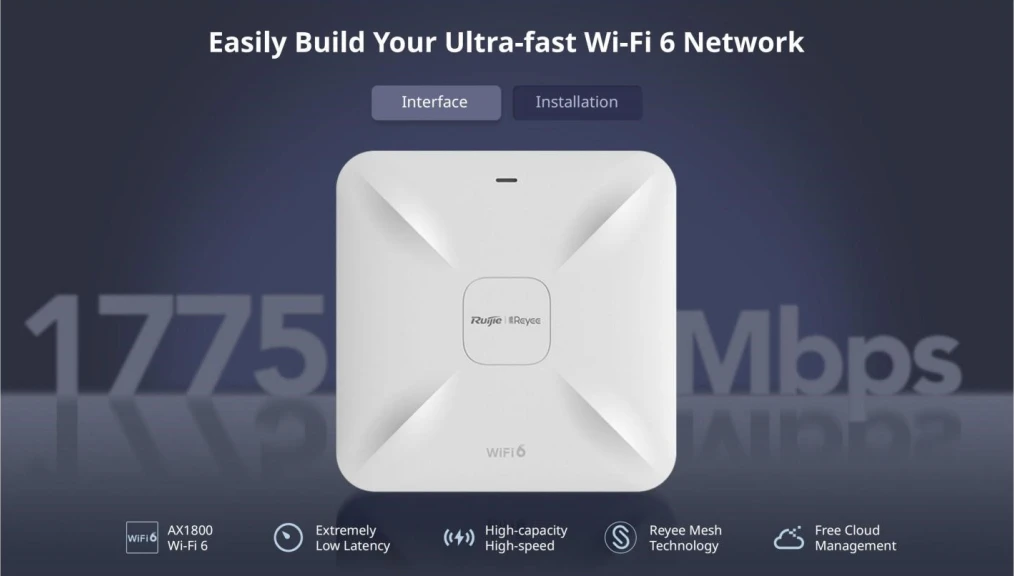 Ruijie RG-RAP2260(G) bộ phát WiFi 6 tốc độ cao, lên đến 1775Mbps Ruijie RG-RAP2260(G) bộ phát WiFi 6 tốc độ cao, lên đến 1775Mbps
