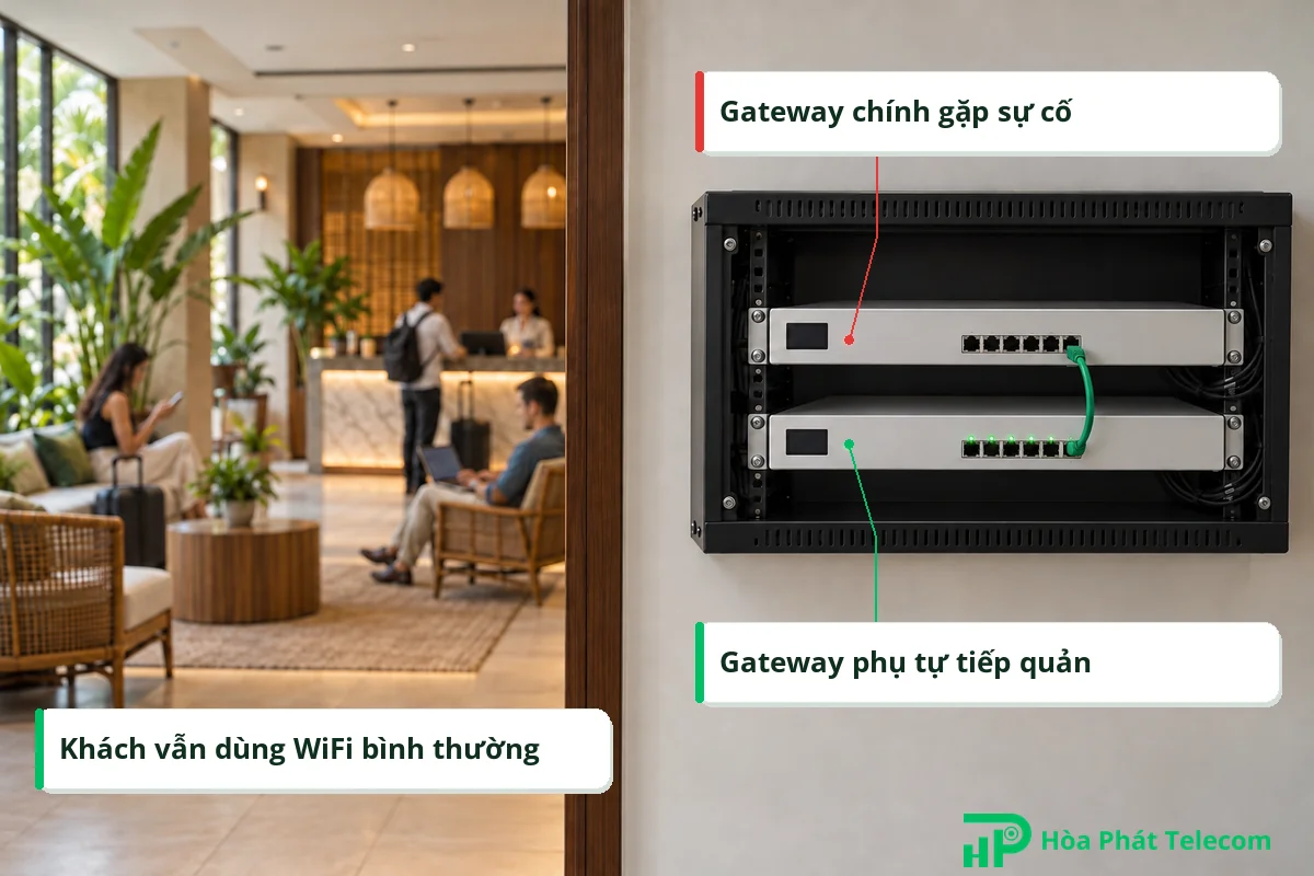 Ứng dụng Shadow Mode cho khách sạn: khách ở sảnh vẫn dùng WiFi bình thường khi một gateway trong phòng kỹ thuật gặp sự cố Ứng dụng Shadow Mode cho khách sạn: khách ở sảnh vẫn dùng WiFi bình thường khi một gateway trong phòng kỹ thuật gặp sự cố