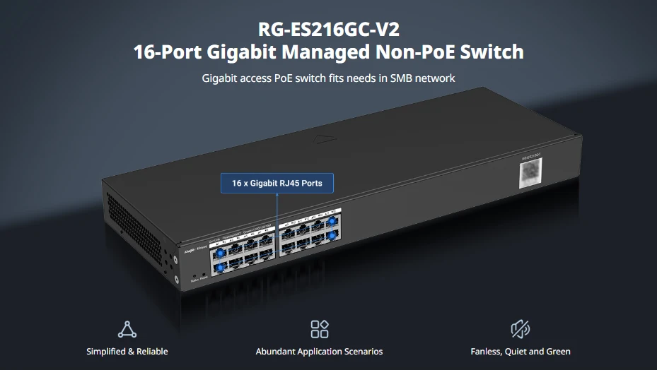Switch 16 cổng Gigabit Ruijie RG-ES216GC-V2 bộ chia mạng cho văn phòng Switch 16 cổng Gigabit Ruijie RG-ES216GC-V2 bộ chia mạng cho văn phòng
