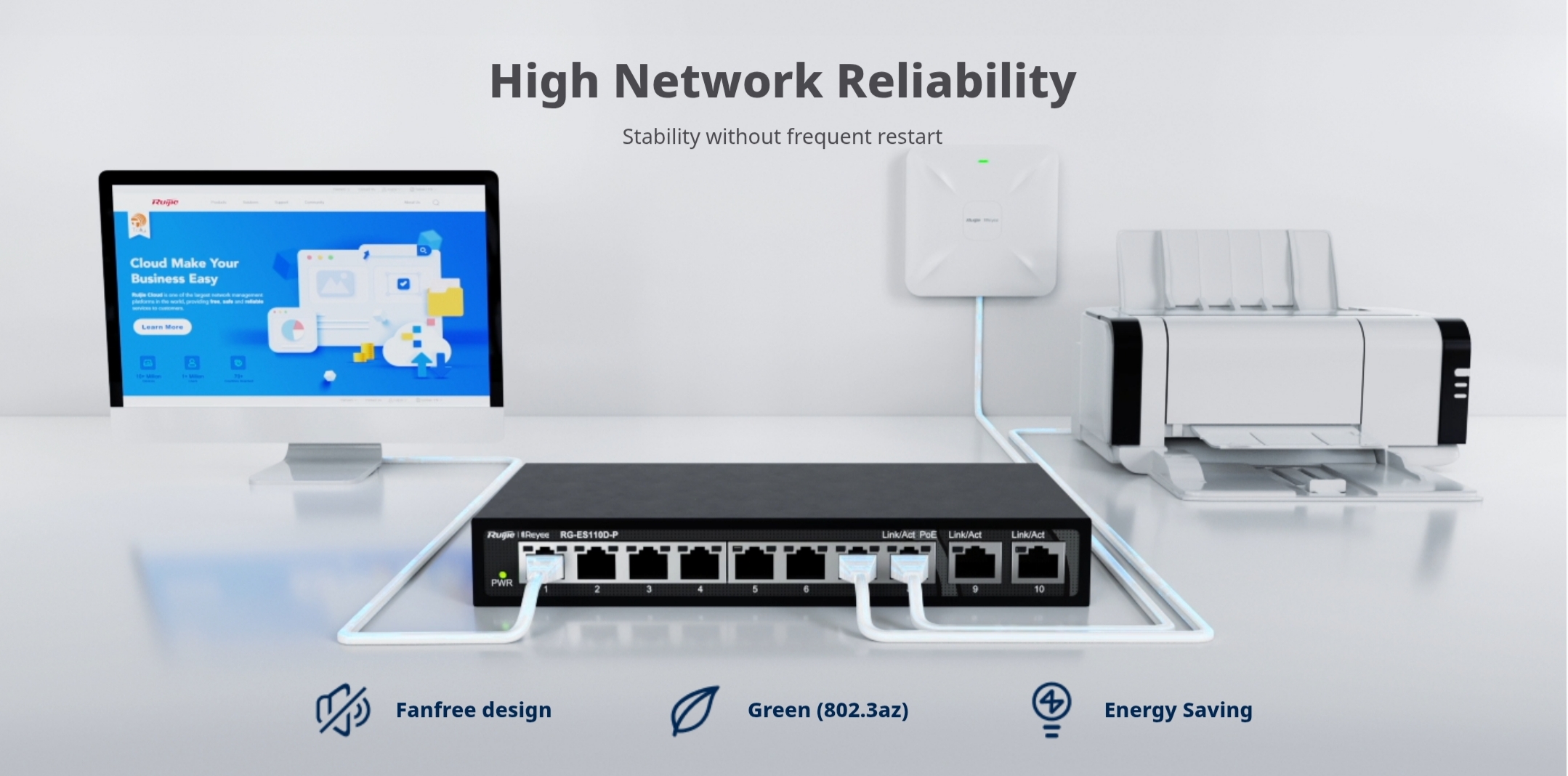 Switch Ruijie RG-ES110D-P hoạt động rất ổn định Switch Ruijie RG-ES110D-P hoạt động rất ổn định