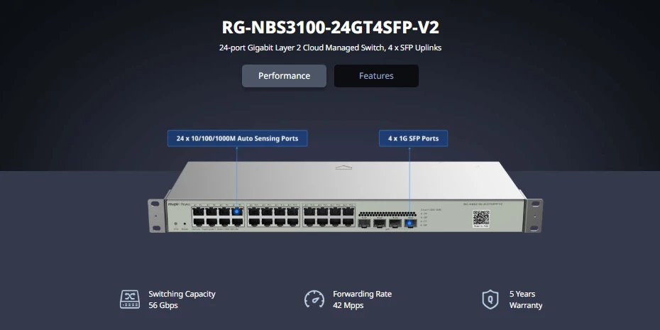 Switch Ruijie RG-NBS3100-24GT4SFP 24 cổng Gigabit, 4 Uplink SFP Switch Ruijie RG-NBS3100-24GT4SFP 24 cổng Gigabit, 4 Uplink SFP