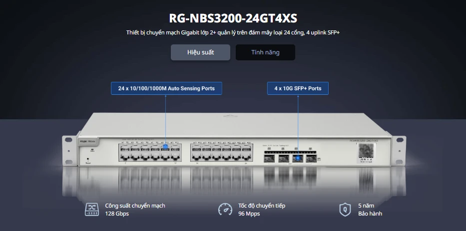 Switch Ruijie RG-NBS3200-24GT4XS có 24 cổng 1GB và 4 cổng Uplink SFP+ 10GB Switch Ruijie RG-NBS3200-24GT4XS có 24 cổng 1GB và 4 cổng Uplink SFP+ 10GB