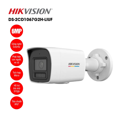 Camera IP Hikvision DS-2CD1067G2H-LIU 6MP ColorVu – Thân trụ, đèn thông minh 30 m, mic tích hợp