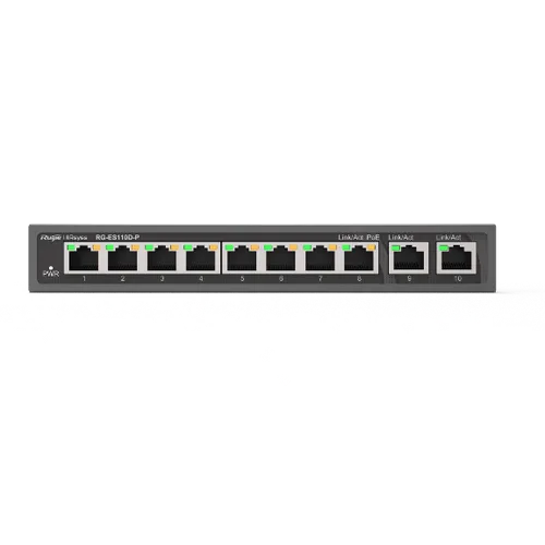 Switch Ruijie RG-ES110D-P - Switch PoE 8 port 100M + 2 Uplink 1G