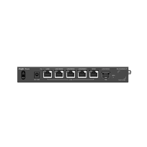 Ruijie RG-EG406XS-P – Router 2.5G 4 Cổng PoE+ 110W, 10G SFP+, 400 Người Dùng
