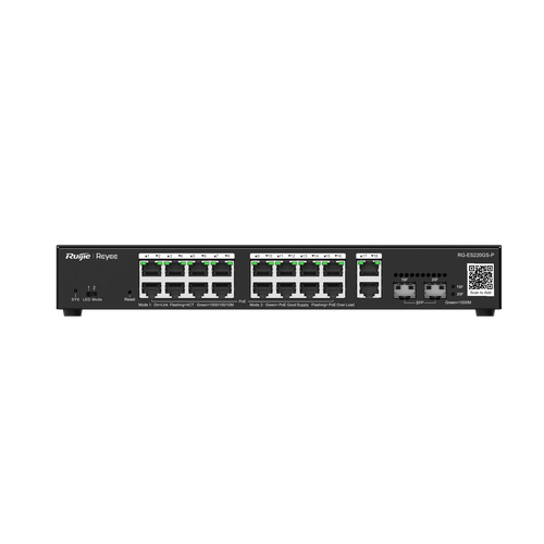 ​Switch 16 cổng PoE Ruijie RG-ES220GS-P quản lý cloud, PoE 230W, 4 Uplink