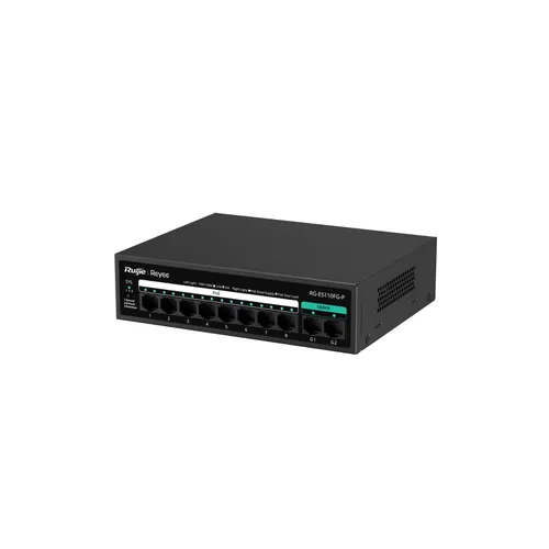 Switch PoE Ruijie RG-ES110FG-P (2 cổng Gigabit, 8 Cổng PoE+, Vỏ kim loại)