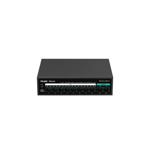 Switch PoE Ruijie RG-ES110FG-P (2 cổng Gigabit, 8 Cổng PoE+, Vỏ kim loại)