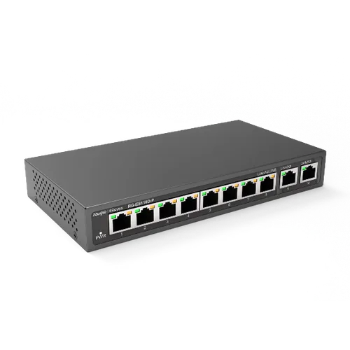 Switch Ruijie RG-ES110D-P - Switch PoE 8 port 100M + 2 Uplink 1G