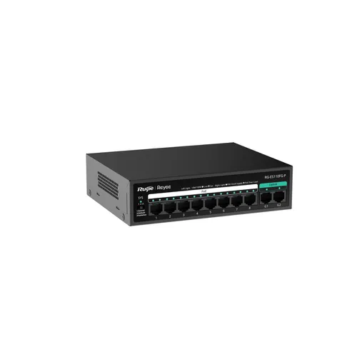 Switch PoE Ruijie RG-ES110FG-P (2 cổng Gigabit, 8 Cổng PoE+, Vỏ kim loại)