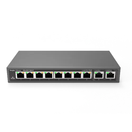 Switch Ruijie RG-ES110D-P - Switch PoE 8 port 100M + 2 Uplink 1G
