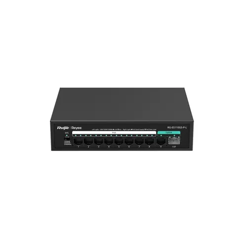 Switch PoE 10 Cổng Ruijie RG-ES110GS-P-L (8 Port PoE+, 1 Uplink 1GB, 1 Uplink SFP)