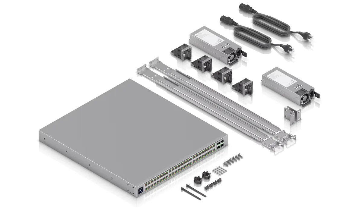 Phụ kiện ECS-48S-PoE: 2 module nguồn 1200W, dây nguồn, ray trượt rack, tai rack, ốc vít Phụ kiện ECS-48S-PoE: 2 module nguồn 1200W, dây nguồn, ray trượt rack, tai rack, ốc vít