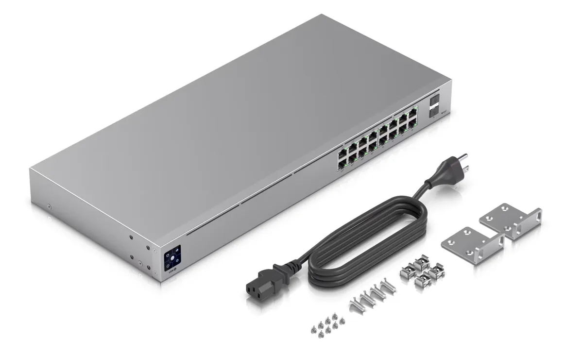 Phụ kiện USW-16-PoE: dây nguồn, tai rack, ốc vít Phụ kiện USW-16-PoE: dây nguồn, tai rack, ốc vít