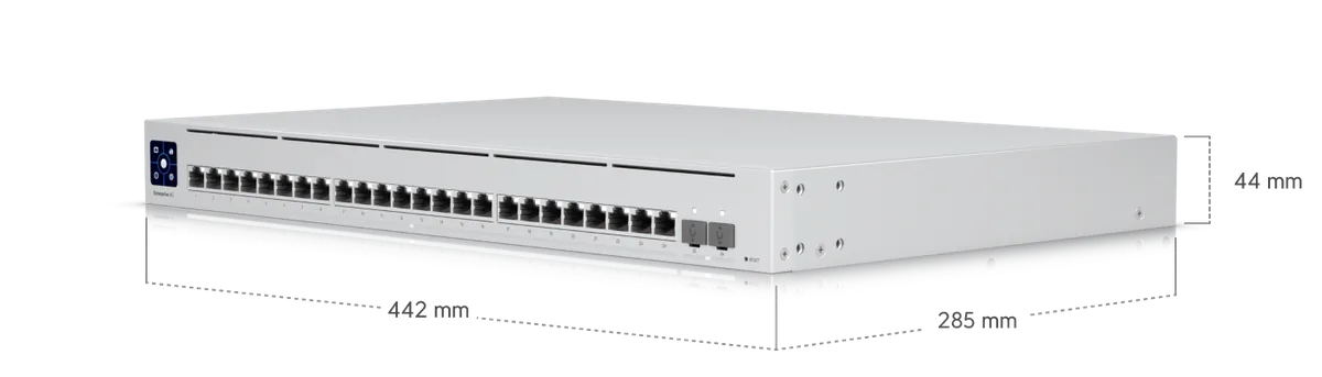 Kích thước USW-EnterpriseXG-24 442 x 285 x 44 mm, chuẩn rack 1U Kích thước USW-EnterpriseXG-24 442 x 285 x 44 mm, chuẩn rack 1U