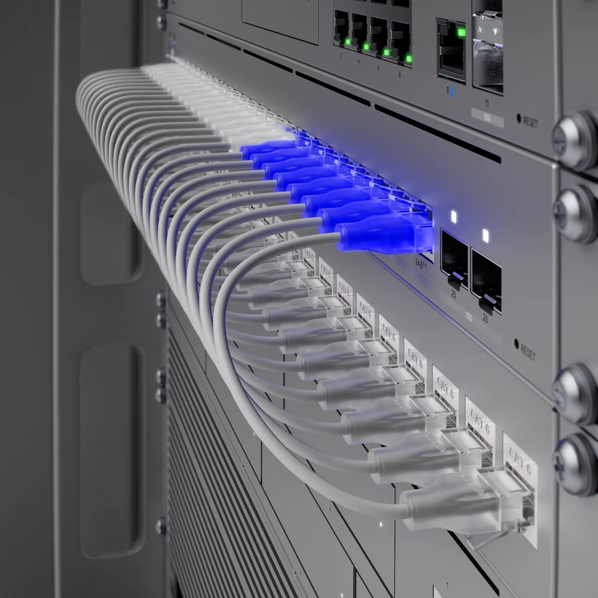 Cận cảnh cổng Etherlighting và cổng SFP+ trên USW-Pro-Max-24-PoE Cận cảnh cổng Etherlighting và cổng SFP+ trên USW-Pro-Max-24-PoE