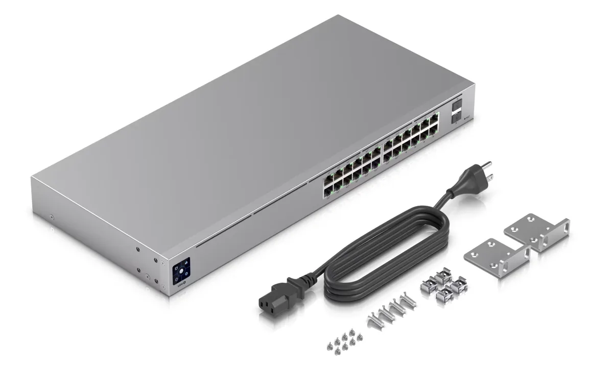 Phụ kiện USW-24-PoE: dây nguồn, tai rack, ốc vít Phụ kiện USW-24-PoE: dây nguồn, tai rack, ốc vít