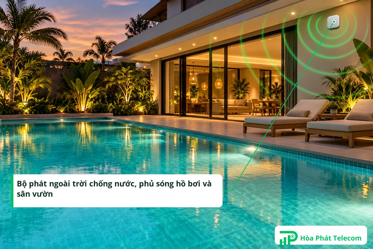 Bộ phát WiFi ngoài trời gắn dưới mái hiên phủ sóng hồ bơi và sân vườn biệt thự Bộ phát WiFi ngoài trời gắn dưới mái hiên phủ sóng hồ bơi và sân vườn biệt thự