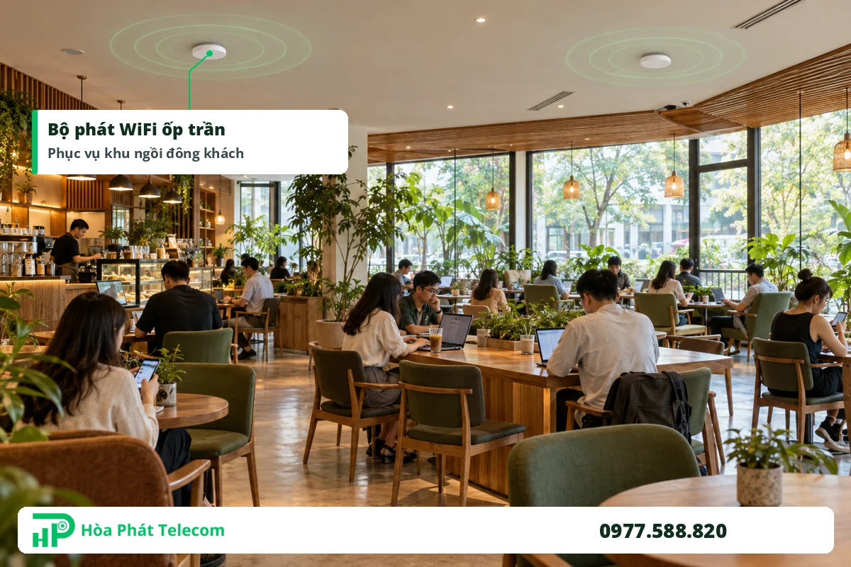 Bộ phát WiFi ốp trần phục vụ khu ngồi quán cafe đông khách dùng điện thoại và laptop Bộ phát WiFi ốp trần phục vụ khu ngồi quán cafe đông khách dùng điện thoại và laptop
