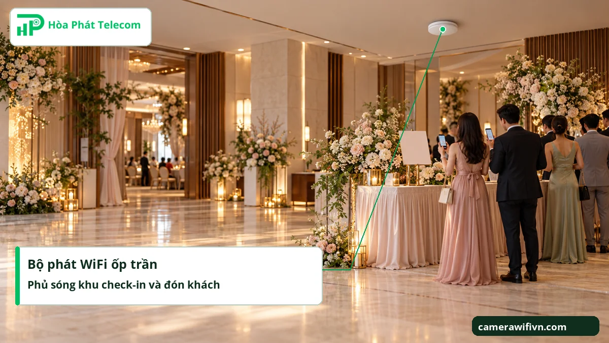Bộ phát WiFi trên trần sảnh đón khách nhà hàng tiệc cưới Bộ phát WiFi trên trần sảnh đón khách nhà hàng tiệc cưới