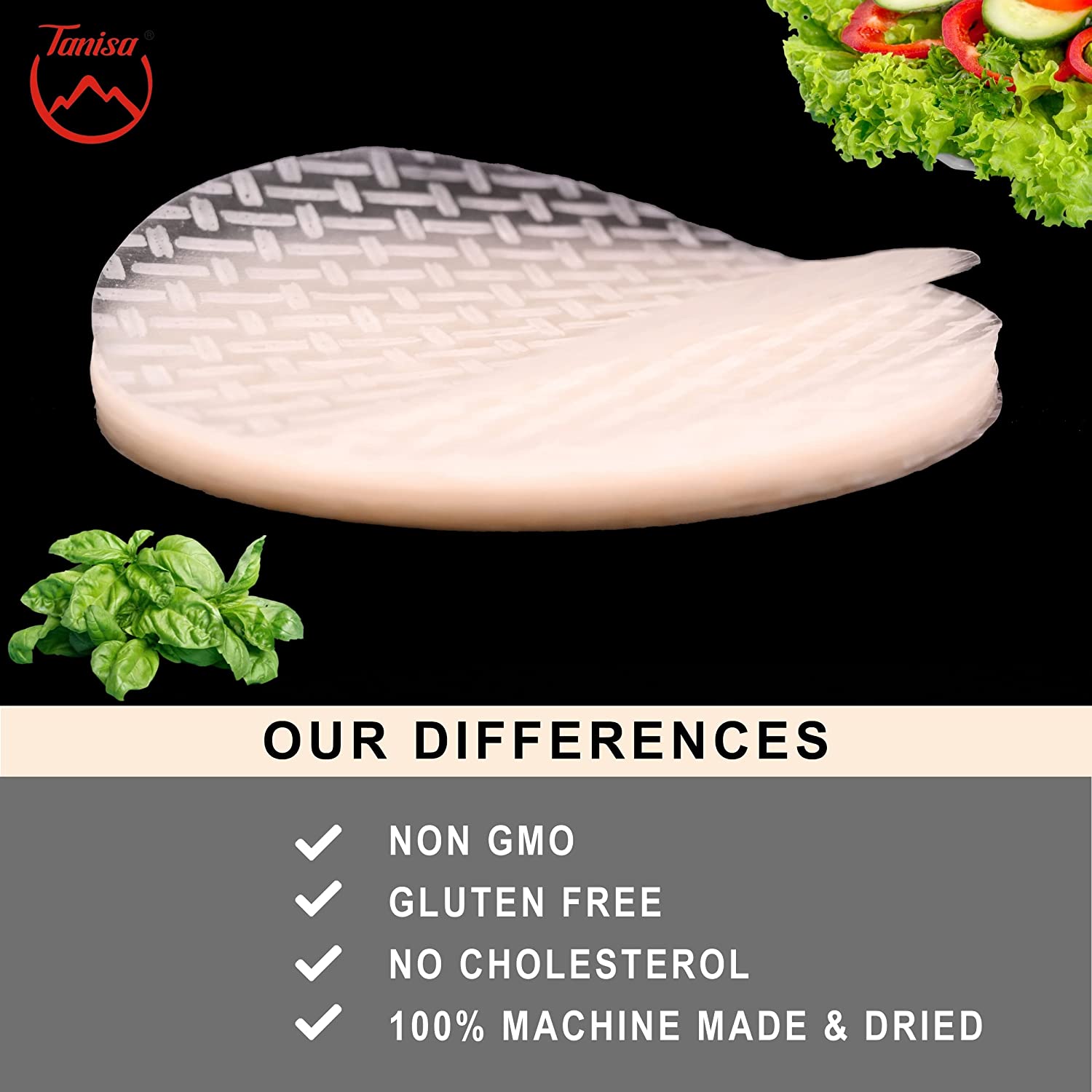 Tanisa Rice Paper (22cm) makes wrapping fillings effortless without tearing or breaking. Tanisa Rice Paper (22cm) makes wrapping fillings effortless without tearing or breaking.