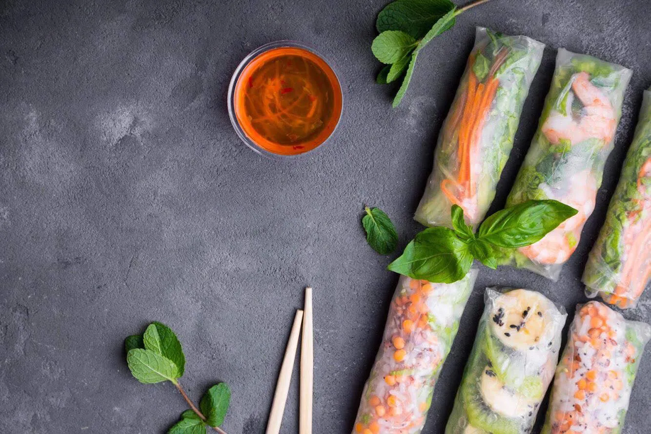 How to make fresh spring rolls rice paper with vegetables & fruits