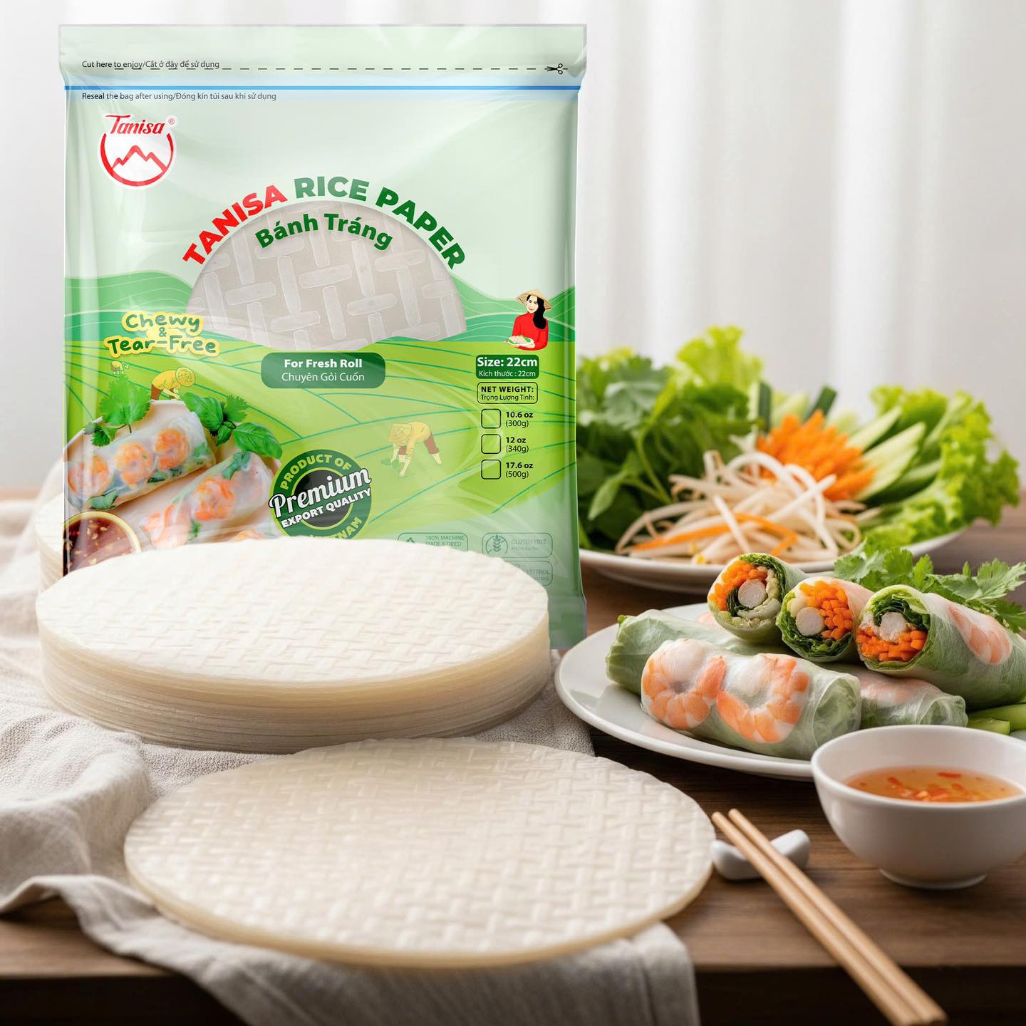 Traditional rice paper sheets widely used for fresh spring rolls and export markets. Traditional rice paper sheets widely used for fresh spring rolls and export markets.