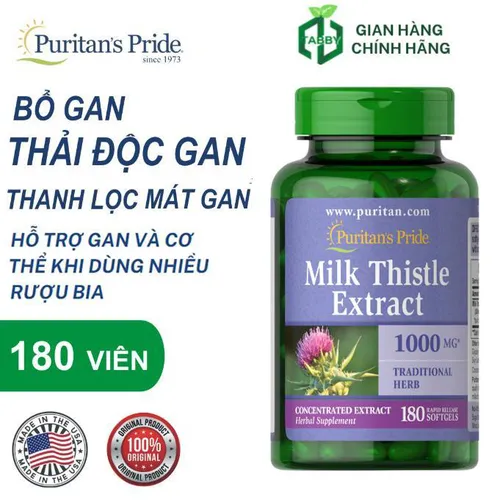 Thuốc bổ gan Milk Thistle Extract Puritan’s Pride 1000 mg 180 viên của Mỹ