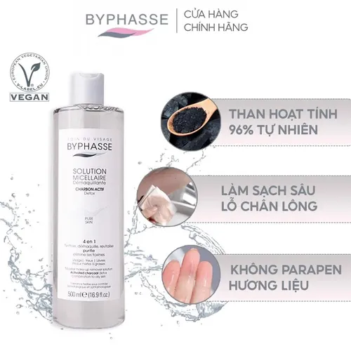 Nước Tẩy Trang Byphasse Than Hoạt Tính Cho Da Dầu Solution Micellaire Charbon Actif
