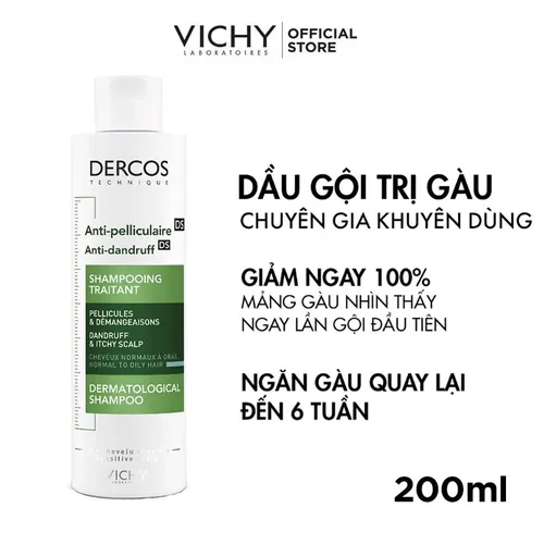 Dầu gội sạch gàu cho da đầu nhạy cảm Vichy Dercos Anti-Pelliculaire (200ml)