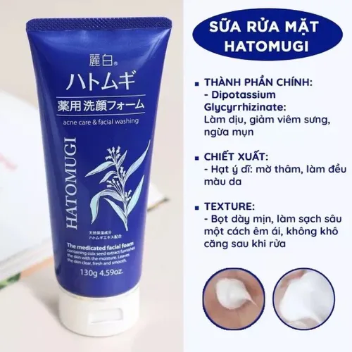 Sữa Rửa Mặt Hatomugi Ý Dĩ Ngừa Mụn, Làm Sáng Da
