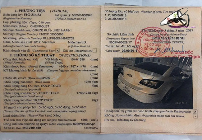 giấy đăng kiểm xe Chevrolet hiện thị đầy đủ giấy đăng kiểm xe Chevrolet hiện thị đầy đủ