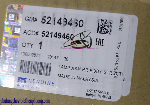 Đèn hậu ngoài phải xe Chevrolet Traiblazer Tem nhãn và mã số chính hàng đèn hậu ngoài phải xe Traiblazer