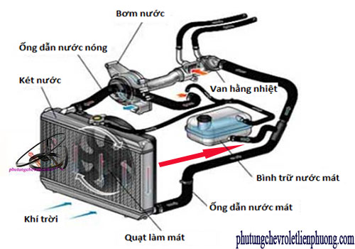 ống nước từ bính đến ống chia xe Chevrolet Captiva Chi tiết vị trí ống nước từ bình nước phụ đến ống chia