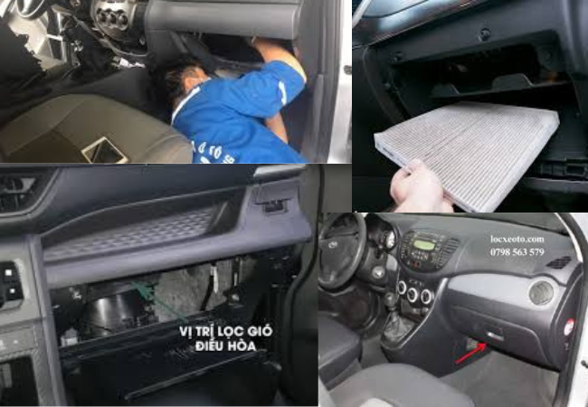 Lọc gió điều hòa trên Toyota Sienna nằm phía sau hộc để đồ (glove box) ở bên ghế phụ Lọc gió điều hòa trên Toyota Sienna nằm phía sau hộc để đồ (glove box) ở bên ghế phụ