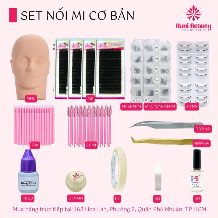 Dụng cụ học nối mi cơ bản