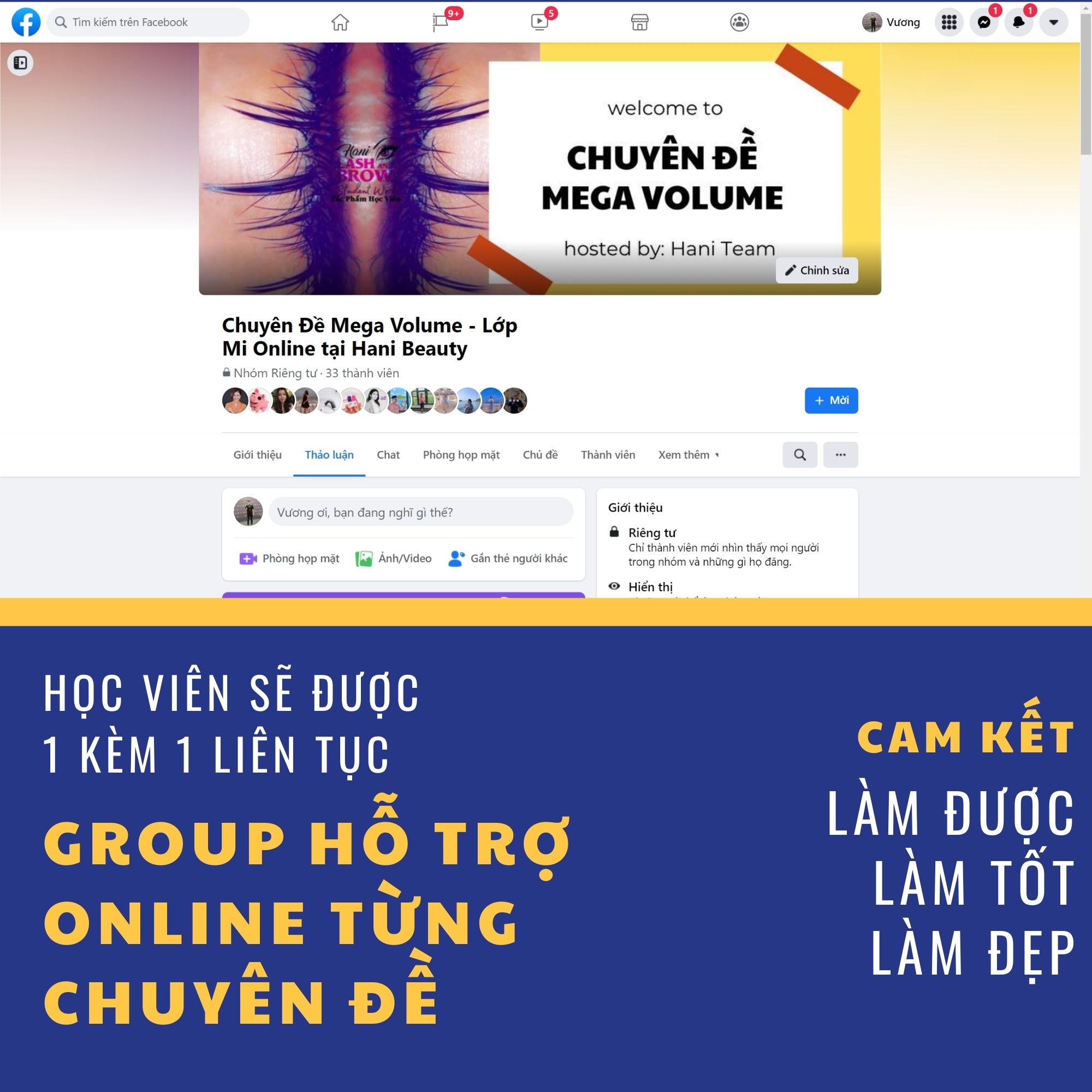 group hỗ trợ quá trình học nối mi online