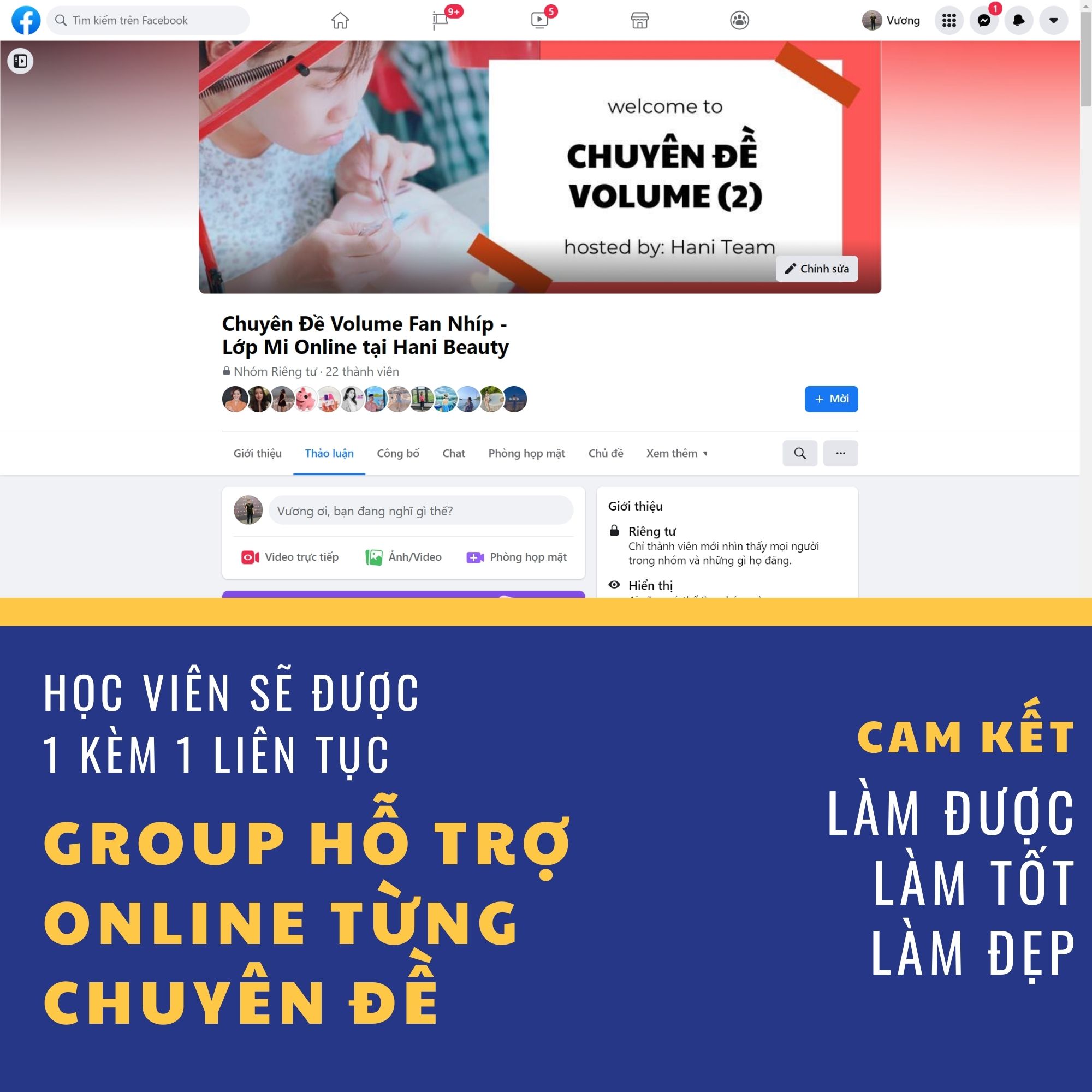 nhóm hỗ trợ học viên học nối mi online