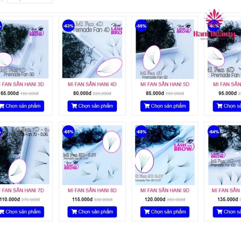 Dụng cụ nối mi Hani cung cấp đầy đủ các dòng mi fan sẵn từ 3D đến 10D