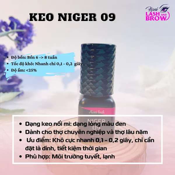 Keo nối mi Niger 09 khô siêu nhanh không cay và dị ứng mắt