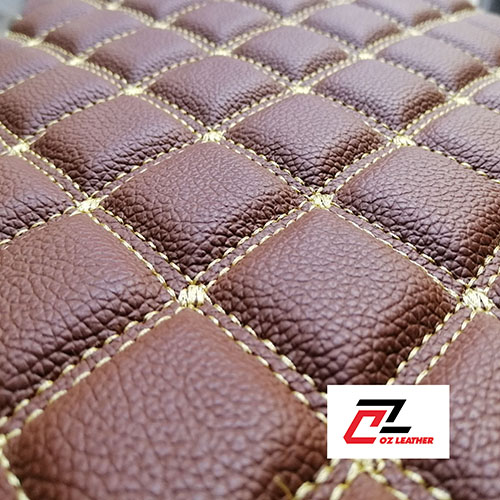 Soi bề mặt vải lót sàn Da PVC hình vuông sần cam chỉ vàng 2 đường chỉ - B14 Soi bề mặt vải lót sàn Da PVC hình vuông sần cam chỉ vàng 2 đường chỉ - B14